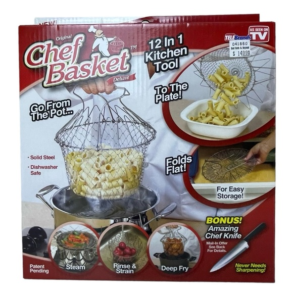 Chef Basket Deluxe 12 In 1 Kitchen Tool Colander Steamer Cooking Deep Fry Strain - Picture 1 of 16
